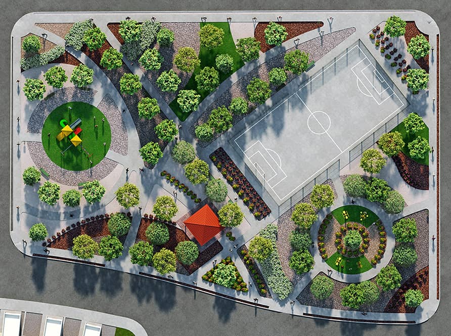 Plano de parque urbano en 3d diseno rectangular