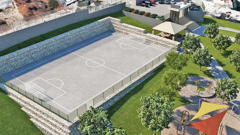 Diseño parque urbano cancha fútbol