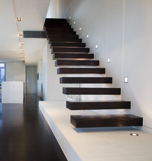 escaleras interiores modernas lineales madera flotada