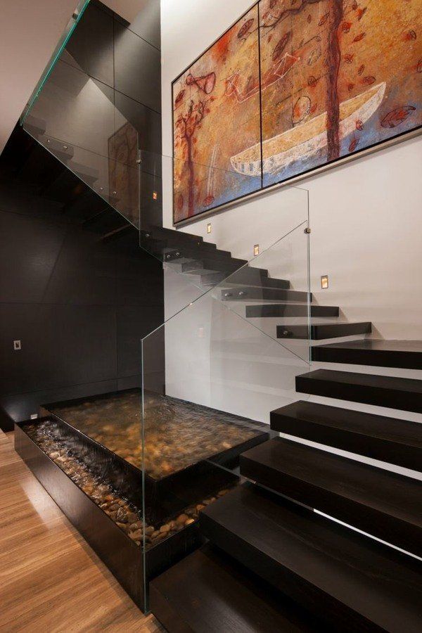escaleras modernas madera barandal cristal