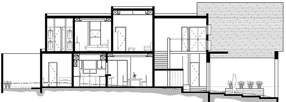 plano corte longitudinal casa de dos pisos
