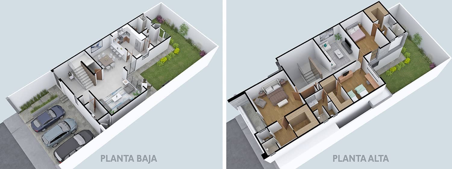 planos de casas modernas en 3d renders