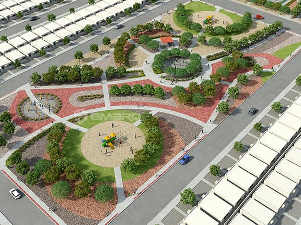 render diseño parque urbano y jardineria